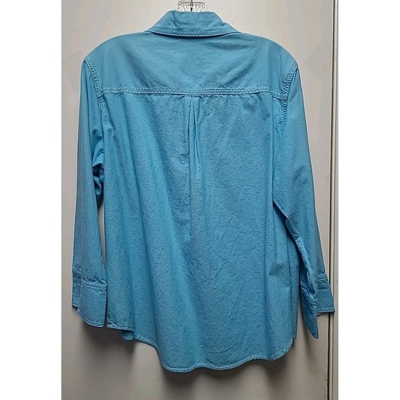 Coldwater Creek Button-Up Blouse Long Sleeve 100% Cotton Blue - Size Large EUC - Picture 7 of 8